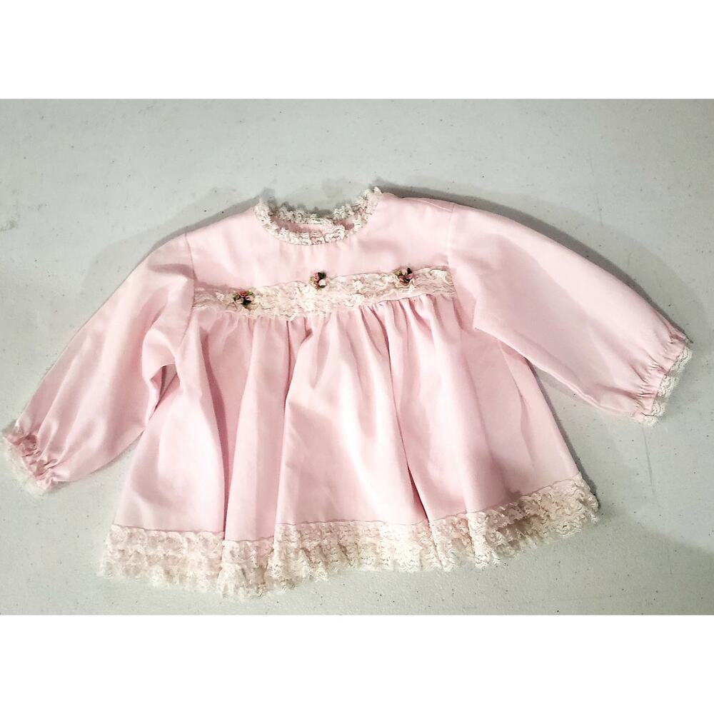 Vintage Baby girl Alexis Pink 6-9 M Floral Lace Dress shirt